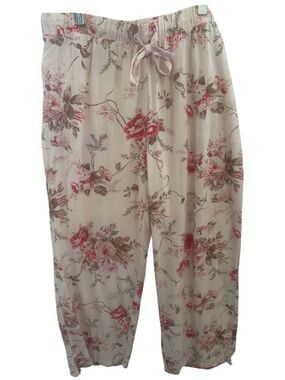 Shabby chic lounge pants pajama leisure soft pink florals romantic womens XL.
